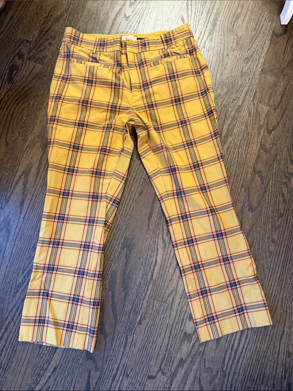 Anthropologie Yellow Plaid Cropped Pants